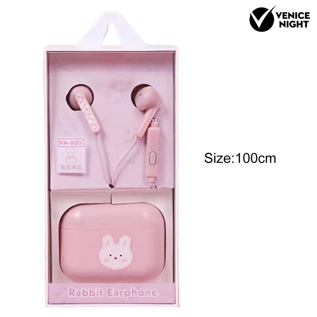 (VNEP) (Berkabel) Earbud High Fidelity Sensitif Univeral Kartun Lucu 3.5mm In-ear Earbud dengan Tempat Penyimpanan untuk Merekam Lagu