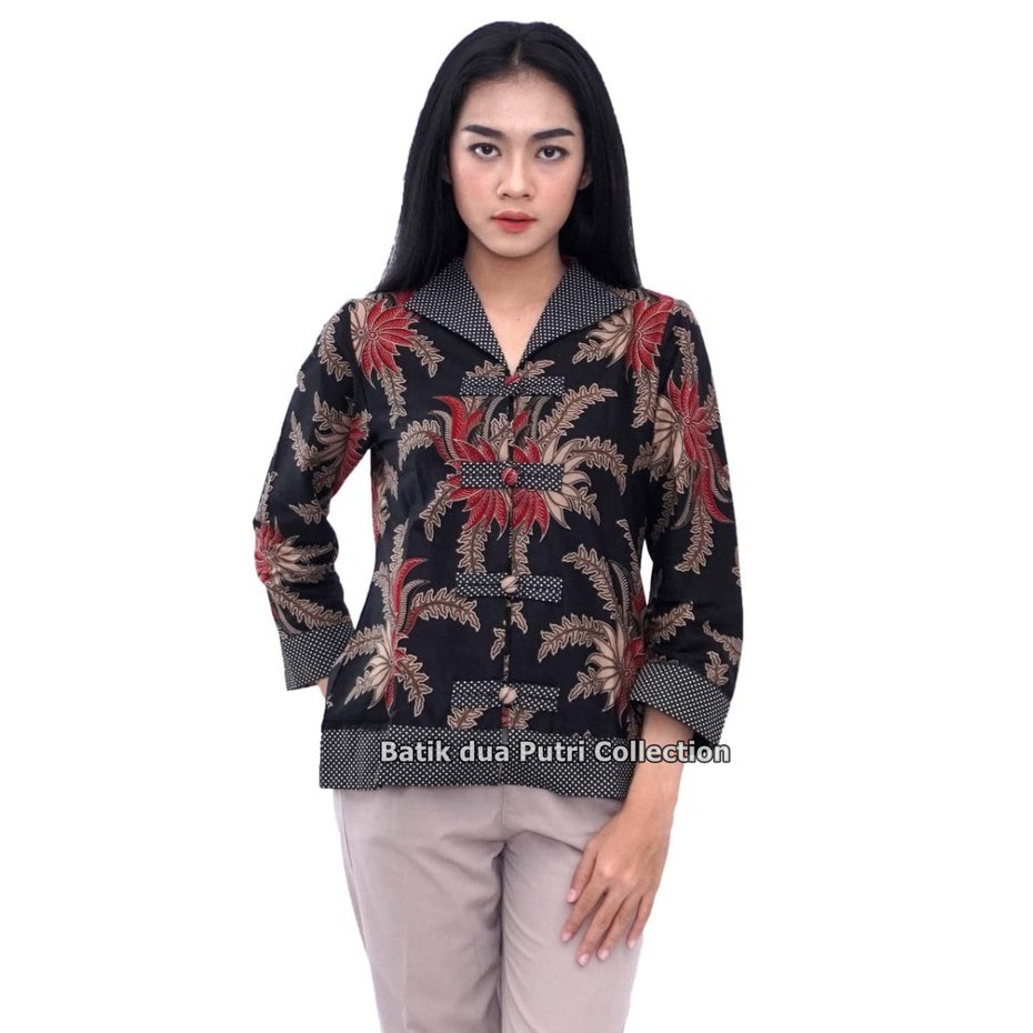 Couple Batik Atasan Wanita Kemeja Pria Polkadot Kombinasi By Batik Dua Putri Collection