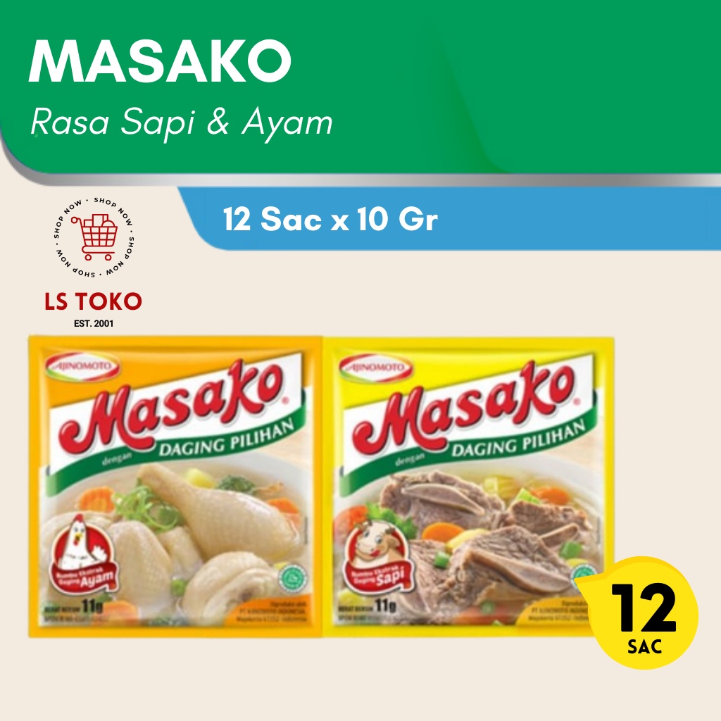 

Masako rasa ayam / sapi 10gr x 12 sachet