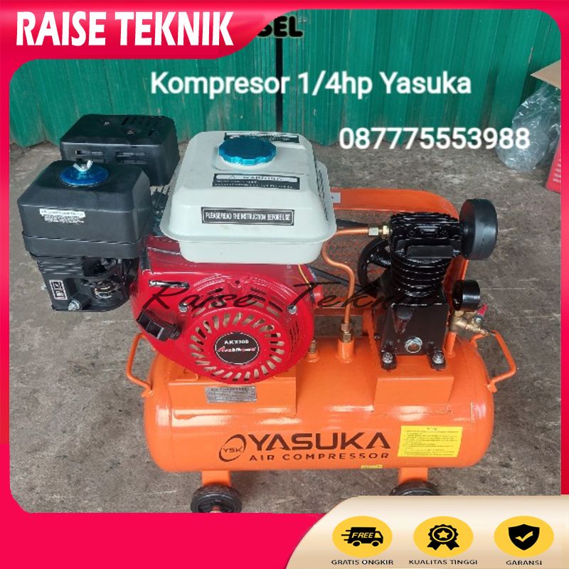KOMPRESOR ANGIN 1/4HP YASUKA + MESIN PENGGERAK GX200 BENSIN