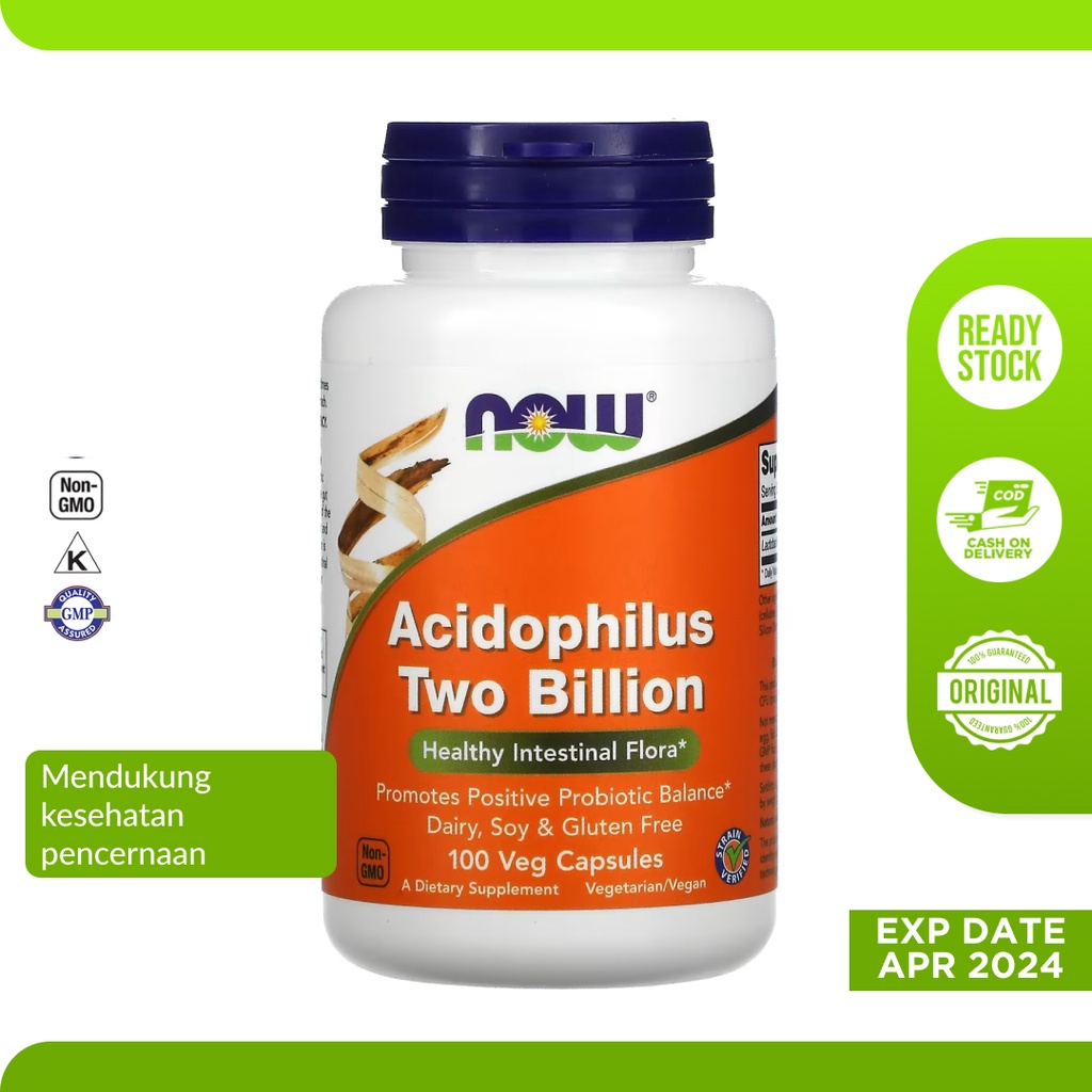 Suplemen Vitamin Probiotic Probiotik Acidophilus Two Billion Now Foods 100 Vegetarian Capsules - Kes
