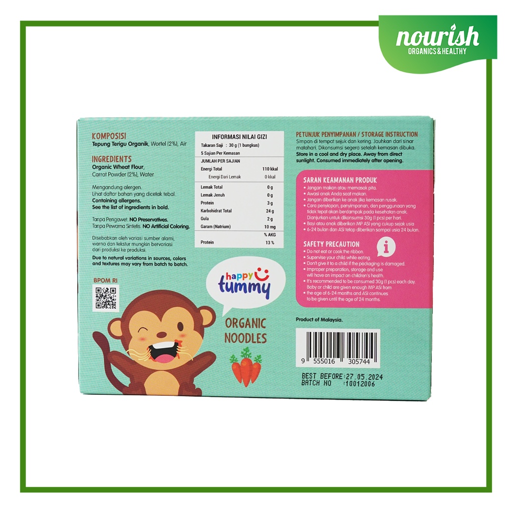 Happy Tummy Organic NOODLE / Mie MPASI organik bayi anak 150gr