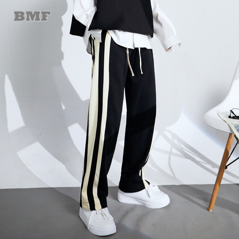 Korean Style Streetwear Loose Dance Couple Striped Sweatpants Kpop Fashion Straight Trousers Unisex