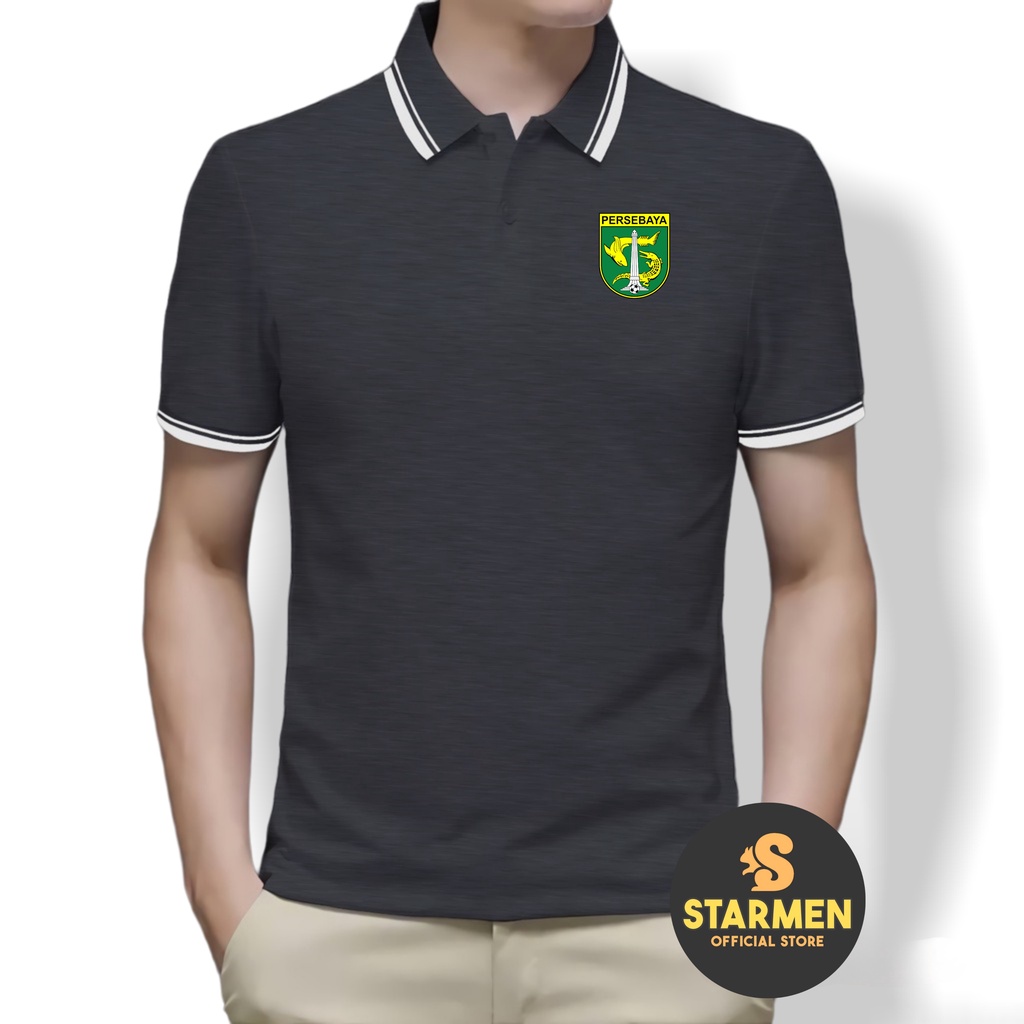 Kaos Polo Shirt Pria Kerah List Putih logo PERSEBAYA