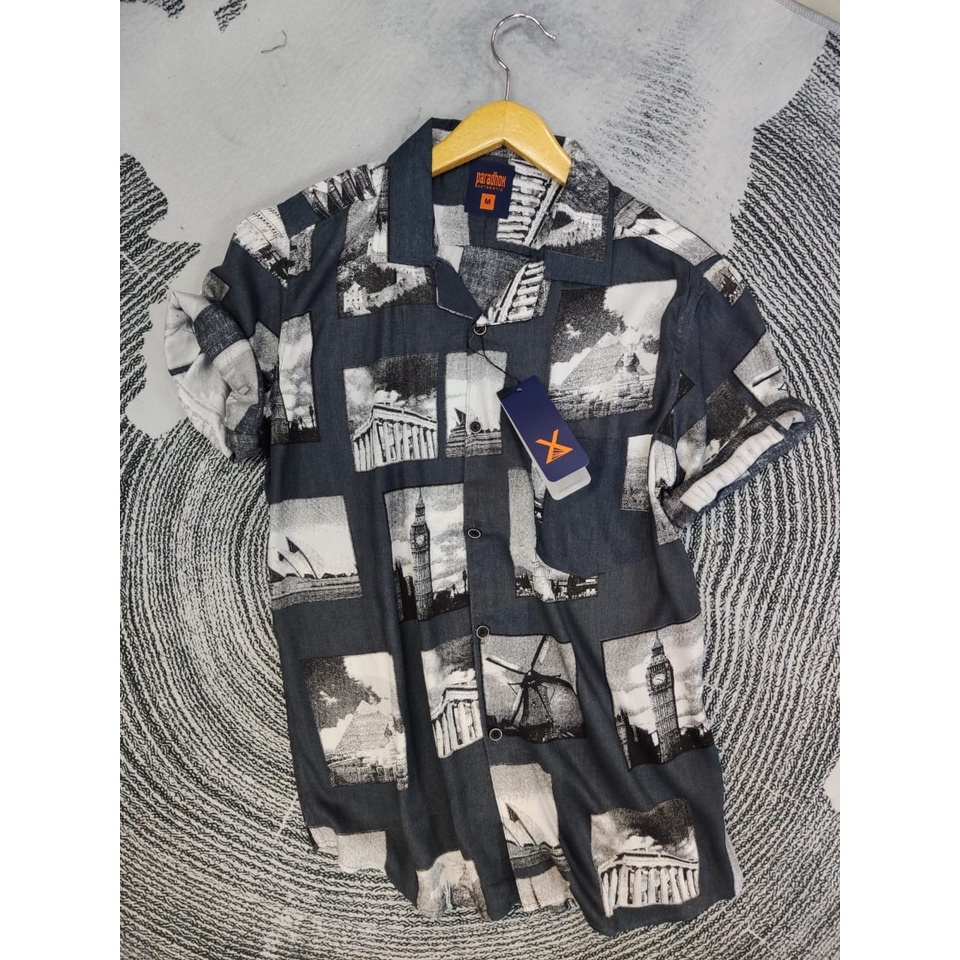 Kemeja pria casual distro vintage pantai hawai motif abstrak lengan pendek