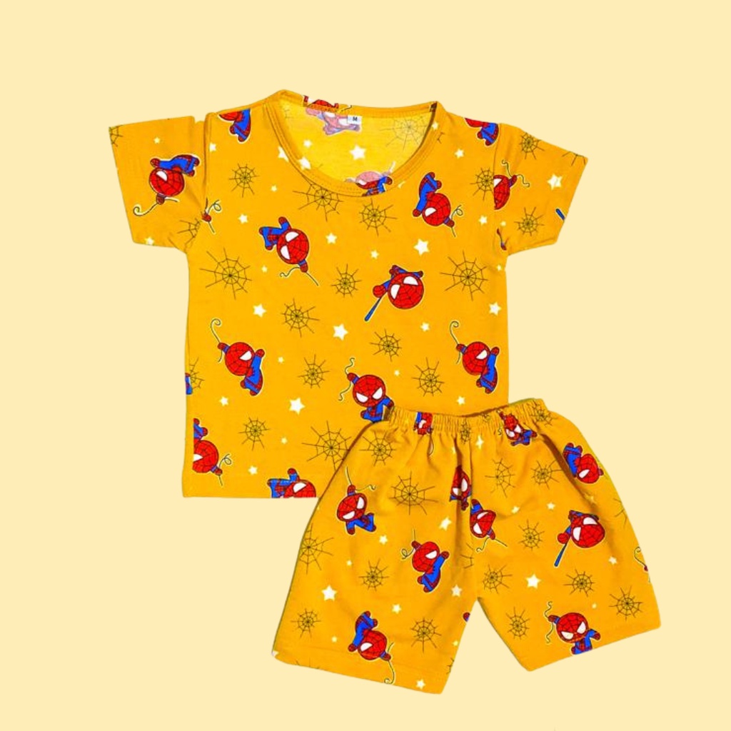 BabynKids -SETELAN ANAK SPIDERMAN/ SET BAJU PENDEK PRINTING FULL MOTIF