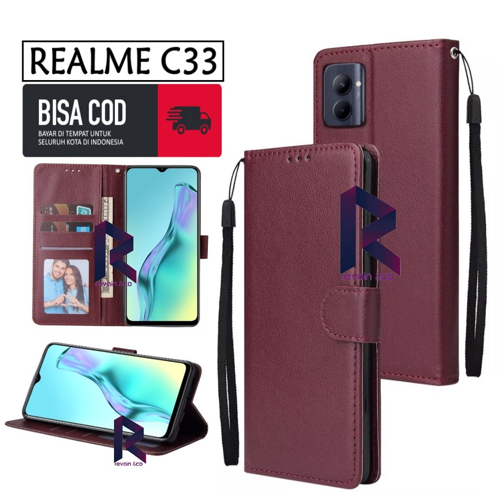 CASE REALME C33 FLIP WALLET LEATHER KULIT PREMIUM SARUNG BUKA TUTUP FLIP CASE REALME C33