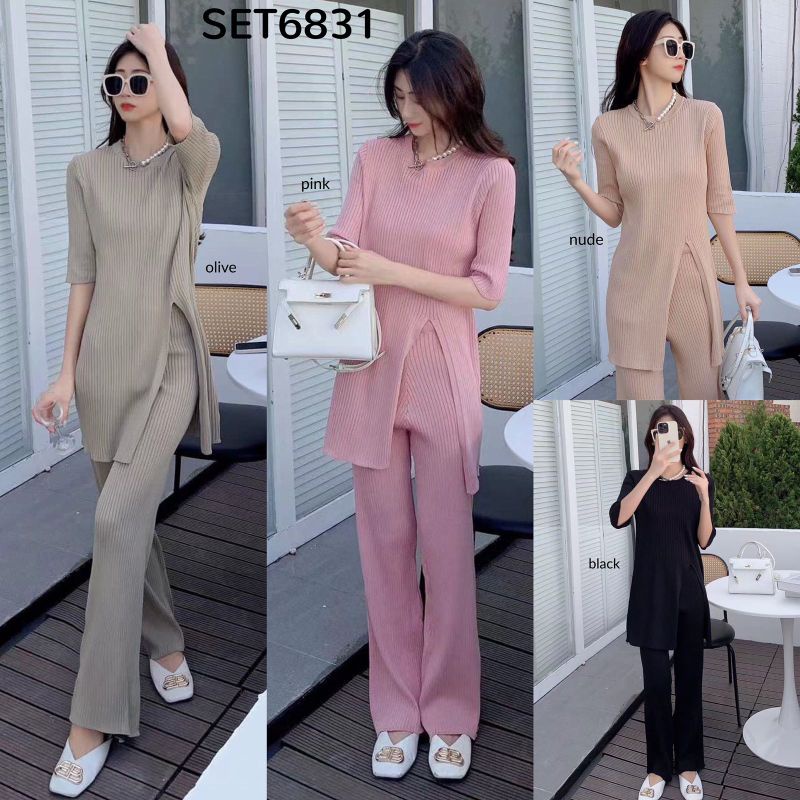 Baju setelan oneset setcel 2in1 rajut knit set nagita slavina slit blouse top & pants longsleeve cas