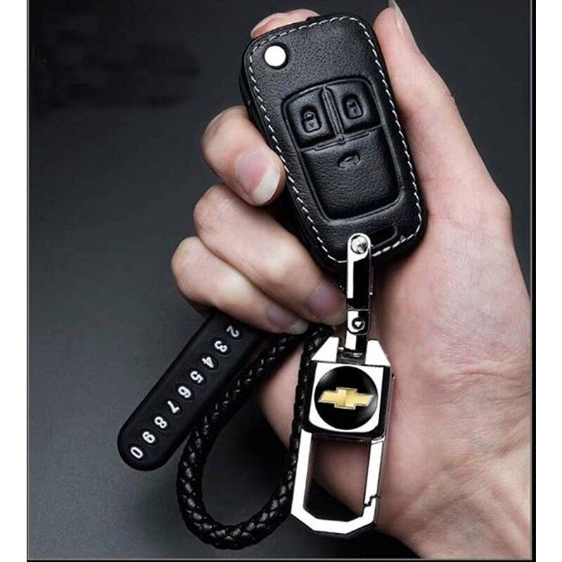 Kualitas Tinggi Kulit Untuk Chevrolet Key Cover Remote Key Case Dengan Key Holder Fod Logo Mobil Keychain Kreatif Alloy Metal MalibuSpin Camaro Sonic