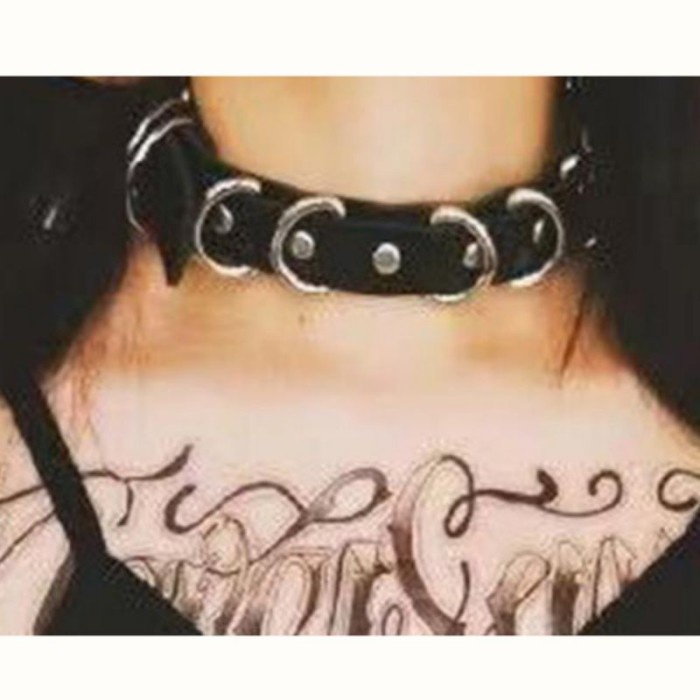 [CF003] Kalung Choker Double-layer Leather Punk Round Ring Gothic