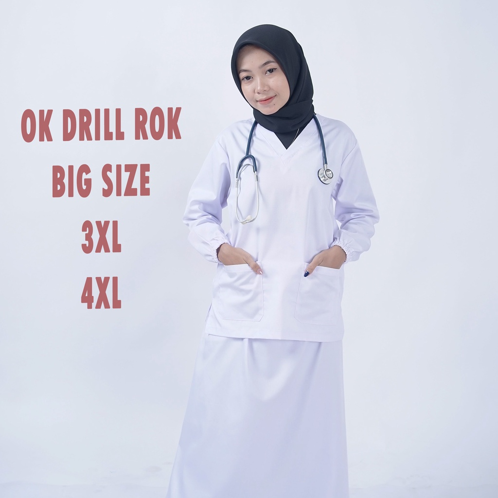 Baju OK OKA ROK Dokter Petugas medis Perawat Jaga DRILL BIG SIZE 3XL 4XL