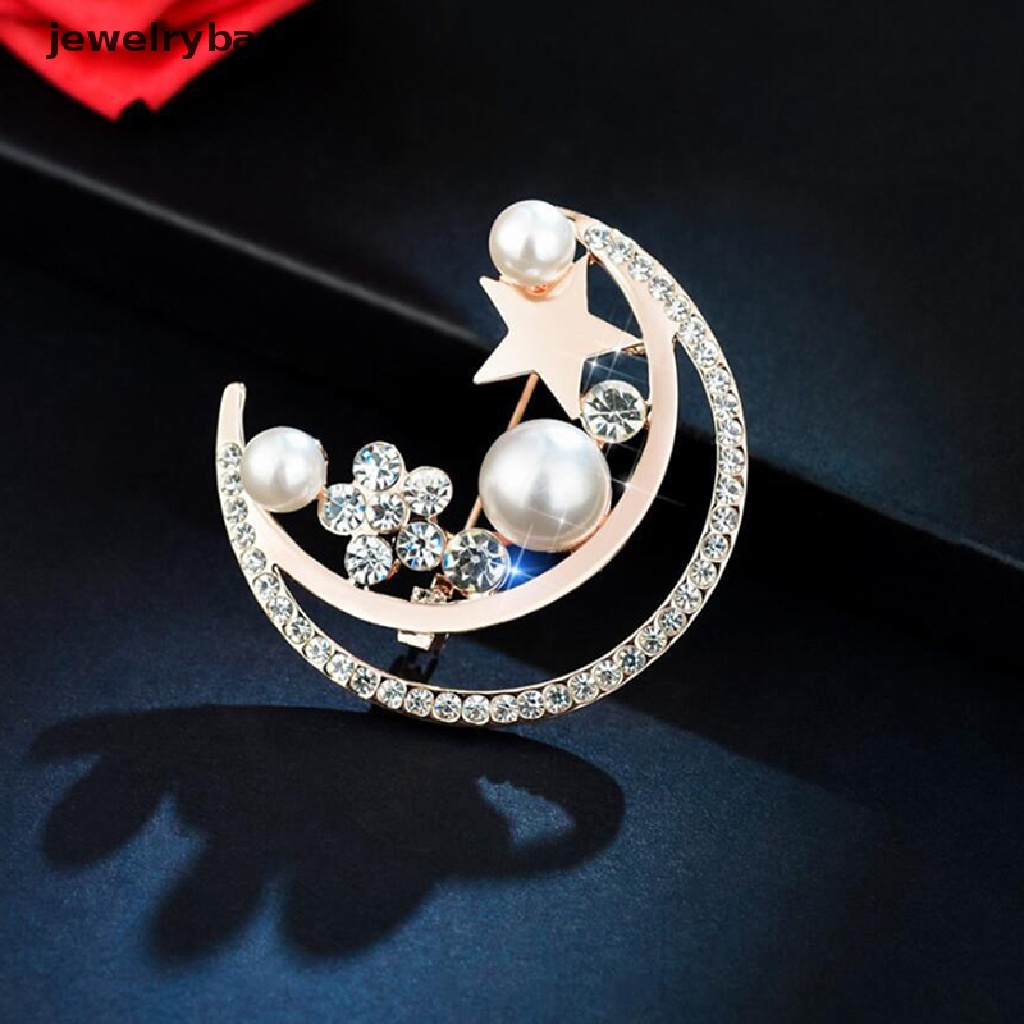 Bros Pin Desain Bulan Bintang Mutiara Gaya Elegan Untuk Wanita