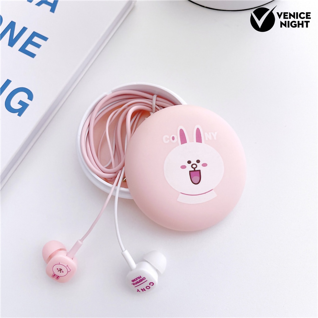 (VNEP) (Berkabel) Earphone Pengurangan Kebisingan Kartun dengan Kotak 3.5mm Musik Lucu In-ear Earbud untuk Ponsel