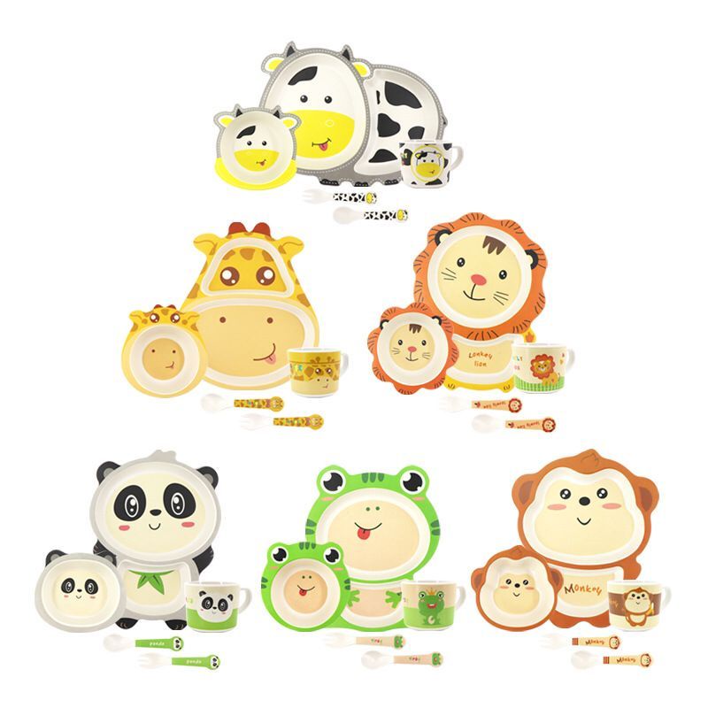 peralatan makan anak bamboo fiber /5in1 set piring animal