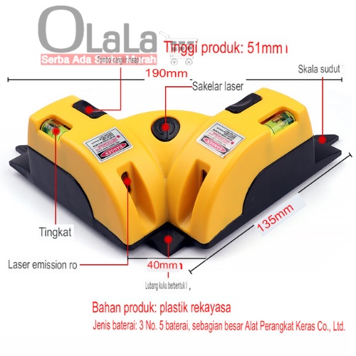 Square Laser Line LV-01 Laser Level Alat Ukur Siku Kelurusan Lantai Permukaan Sudut 90 derajat JS-4821