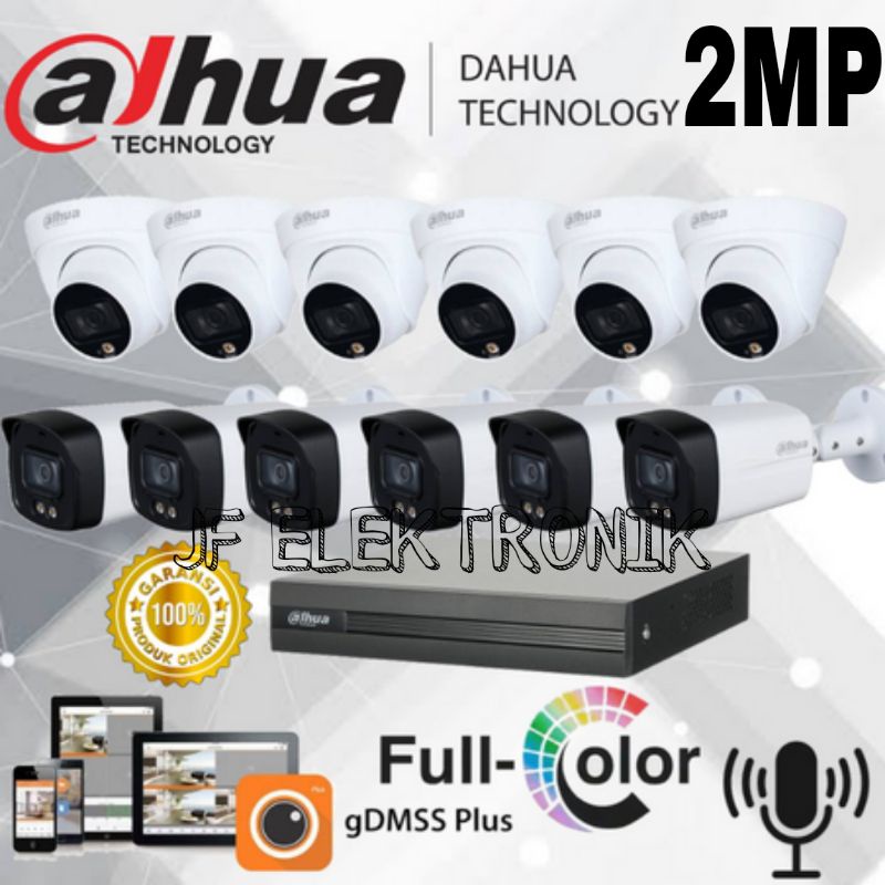 PAKET CCTV DAHUA 16CH 12 KAMERA 2MP COLORVU BUILT IN AUDIO KOMPLIT TINGGAL PASANG