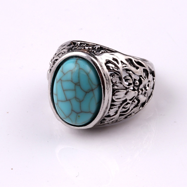 Cincin Batu Permata turquoise Gaya vintage Untuk Pria