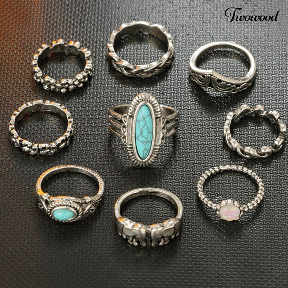 9 Pcs / Set Cincin Buku Jari Aneka Bentuk Gaya Boho