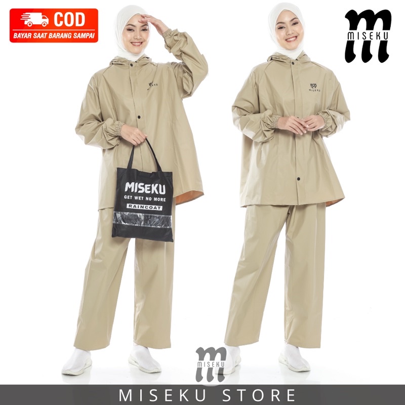 RAINCOT, JAS HUJAN Pria Wanita Dewasa Setelan Jaket Celana Terbaik by MISEKU Anti Rembes Hitam