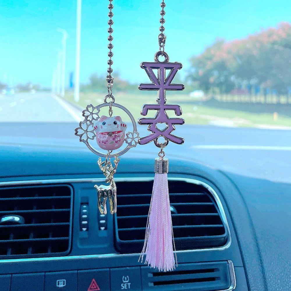 Augustina Rejeki Kucing Mobil Liontin Kartun Kualitas Tinggi Gadis Aksesoris Mobil Kucing Bell Liontin Lucky Cat Gantung Ornamen Spion Mobil Buatan Tangan Keramik Kucing Ornamen