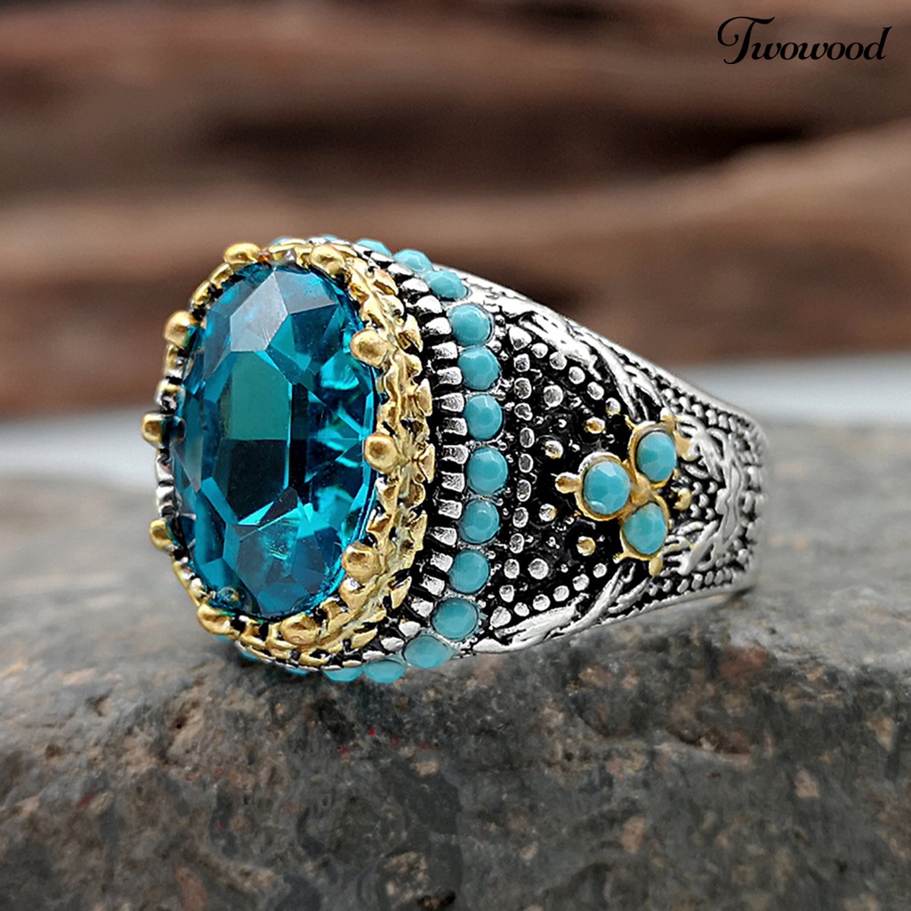 Cincin Berlian Imitasi Biru Turquoise Sparkling Gaya Vintage Untuk Pria