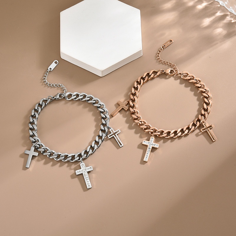 Gelang tangan sisik salib titanium anti karat harga grosir bisa cod