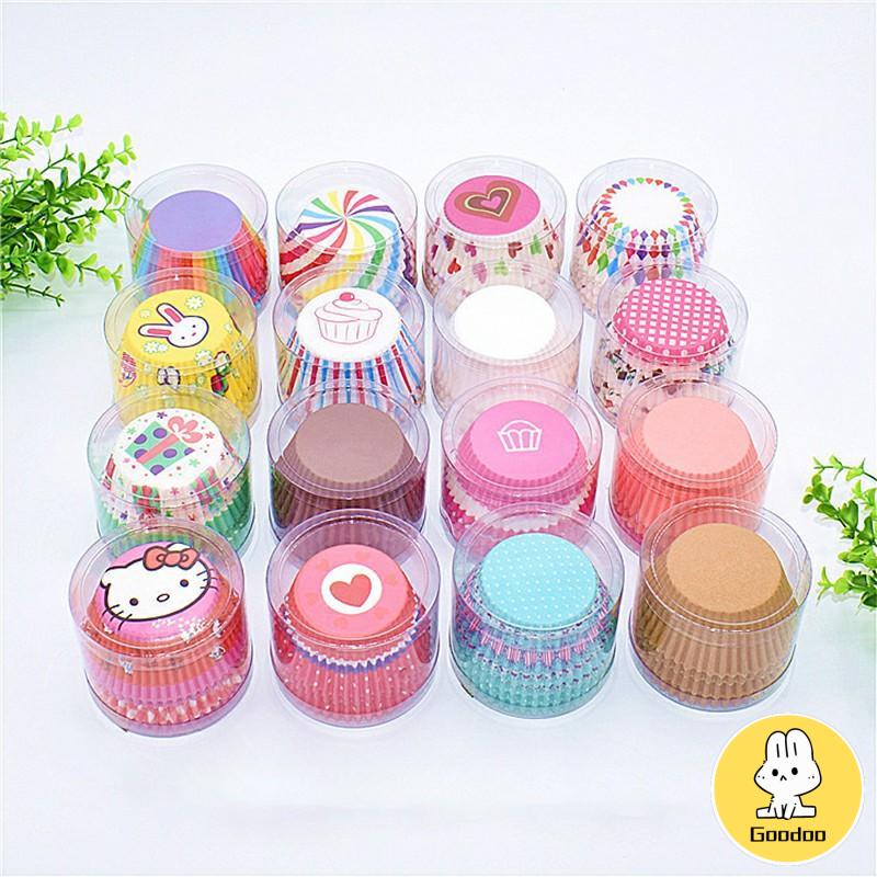 100 Pcs Muffin Warna-warni Cupcake Kertas Cangkir Kue Kotak Kue Cup Case Cup Cake Kertas Kue -Doo