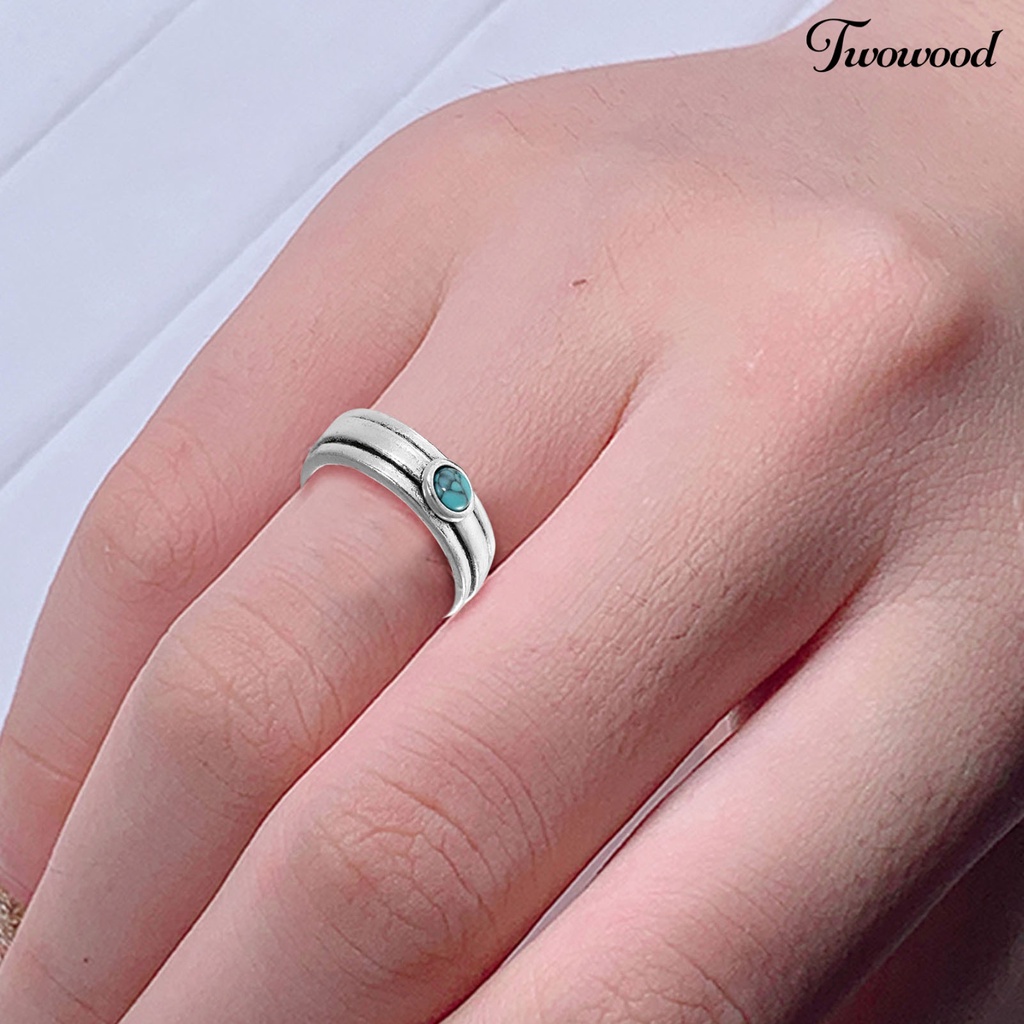 Cincin Turquoise Tiga Lapis Gaya Etnik Vintage Untuk Wanita