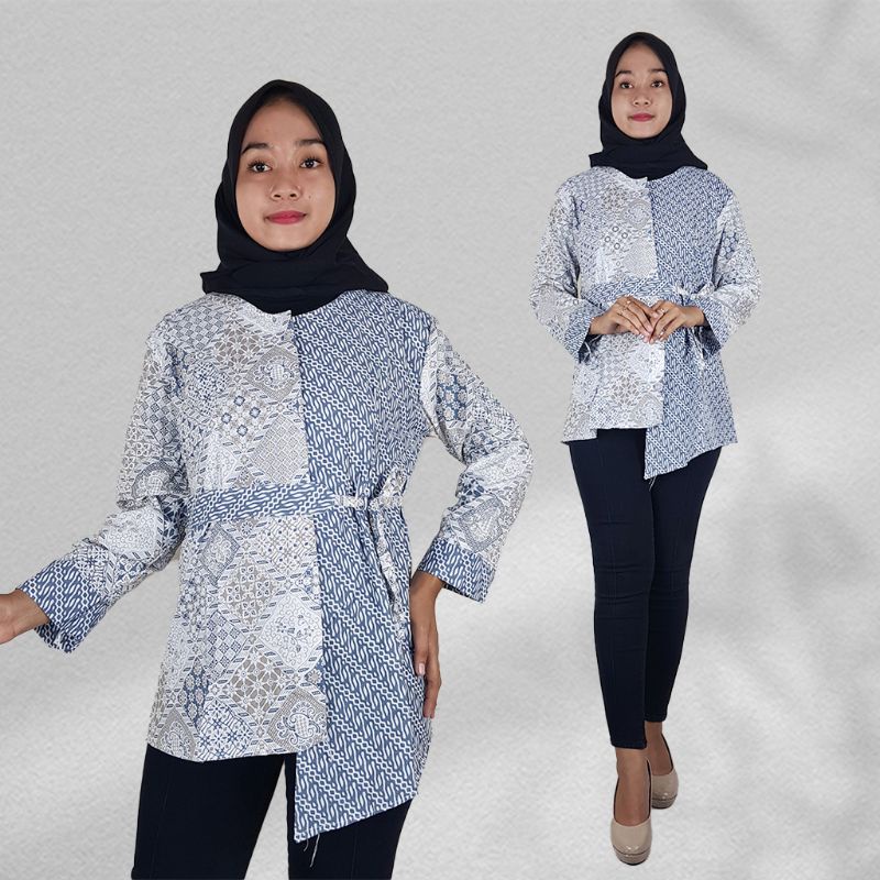 Blus Batik Wanita Lengan Panjang Warna Soft - Naira Batik