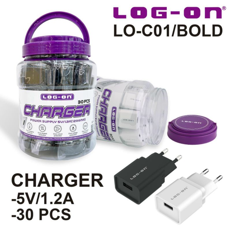 Batok Charger Log On 1A 1USB 1toples isi 30pcs