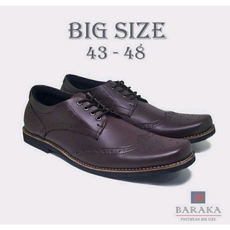 Original, Sepatu Kerja Big Size 43-48 Pantofel JUMBO Pria Kulit Asli / Sepatu Formal Oversize cowok Keren Model Tali Size Besar Hitam, 44