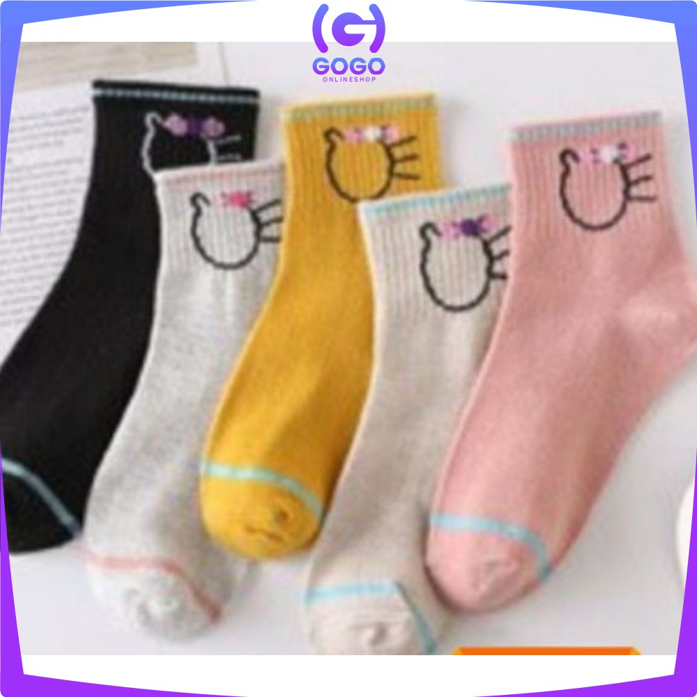 GOGO-P257 Kaos Kaki Motif Garis Kucing Panjang Semata Kaki Kaoskaki Pendek Wanita Ankle Socks Ala Korea Semata Kaki Import