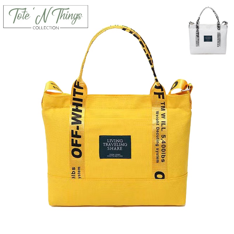 TOTE BAG SIMPEL KOREA UNISEX PRIA DAN WANITA WHITE OFF113 YELLOW