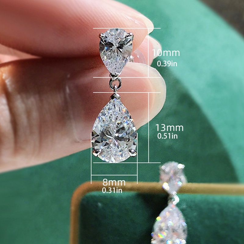 Fancyqube Anting Juntai Bentuk Water Drop Cubic Zirconia Kristal Warna Silver Untuk Wanita