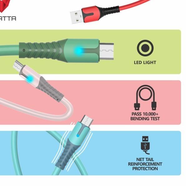 VYATTA LED Kabel Data Micro USB, LED Light, Fast Charging - Pink, Kabel Saja