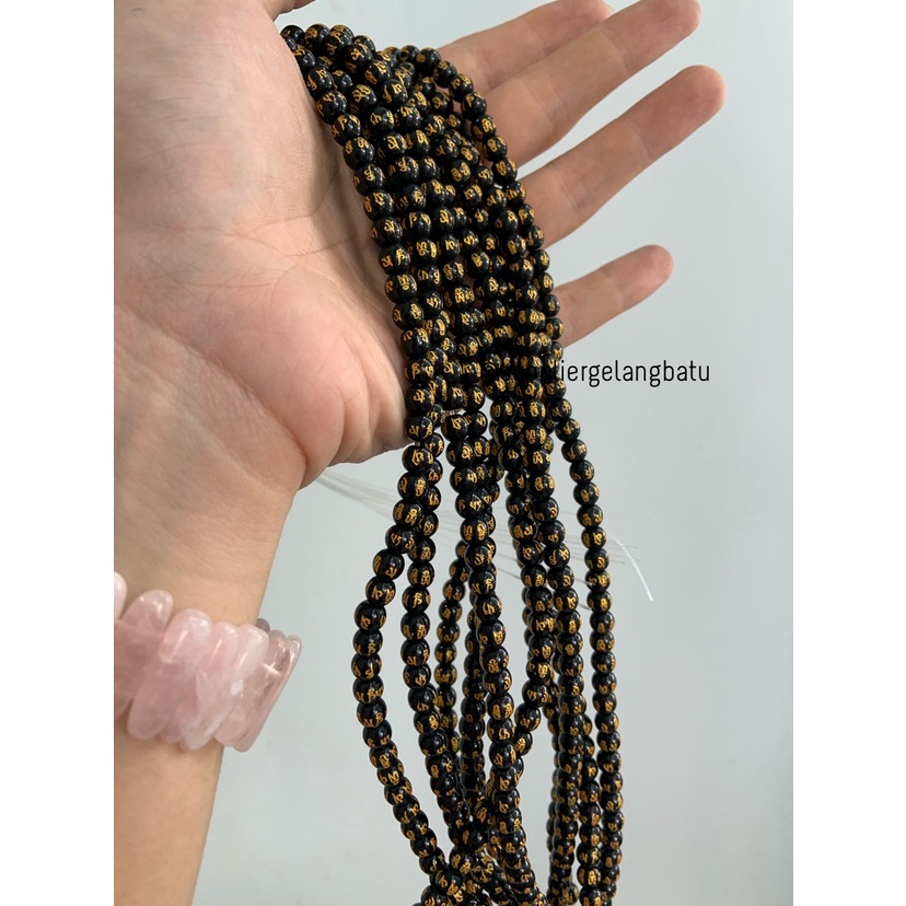 renceng batu tibet hitam lucky bead black gold 6mm kalung gelang suply