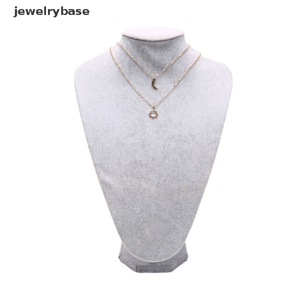 2pcs Kalung Rantai Liontin Matahari Bulan Bahan Stainless Steel Untuk Pasangan