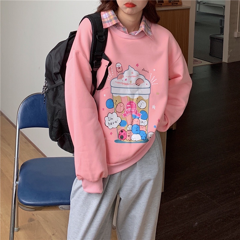 Sweater Oversize Lucu Puni MilkTee Wanita Terbaru Bahan Fleece Size L - XL - XXL - XXXL