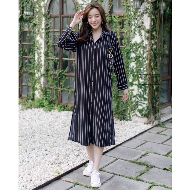 longtunik stripe bahan rayon / tunik rayon / long tunik salur busui friendly  / tunik motif salur LD 110