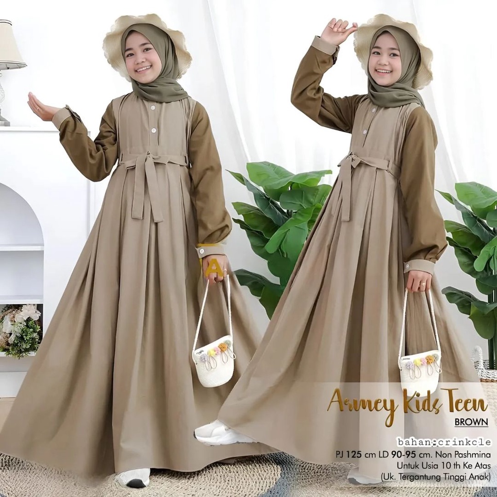 TERBARU Armey Dress Kids Teen Gamis Anak Perempuan Umur 10 /15 tahun Dress Anak Bahan Crincle airflow  OOTD Fashion Muslimah Anak Model Terbaru Bahan Premium