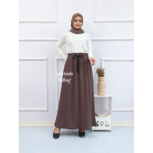 Rok Panjang A Hitam Cokelat Tali Serut Dobel Twist Premium Import Wanita Long Skirt Bawahan Wanita