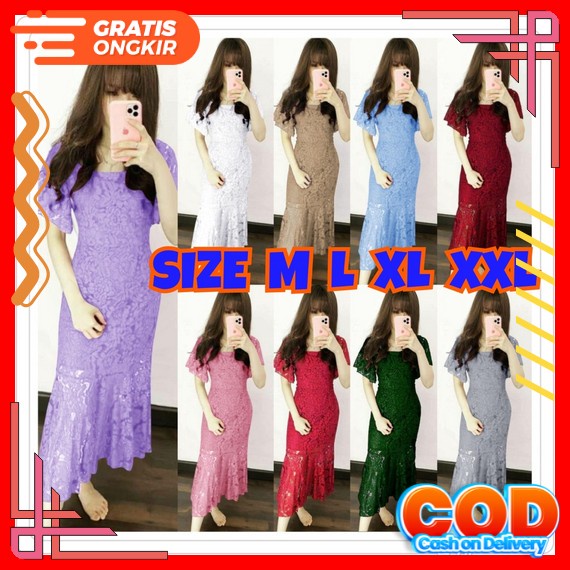 Dress Wanita Terbaru 2022 Kekinian Brukat Midi Pesta Import Simple Selutut Dewasa Gereja Elegan Jumb