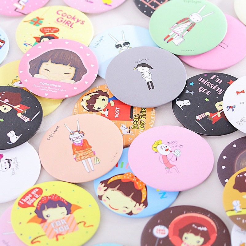 KACA CERMIN BULAT KARAKTER / SOVENIR / CERMIN MAKE UP MINI ANIMASI KARTUN / TRAVELLING PACK