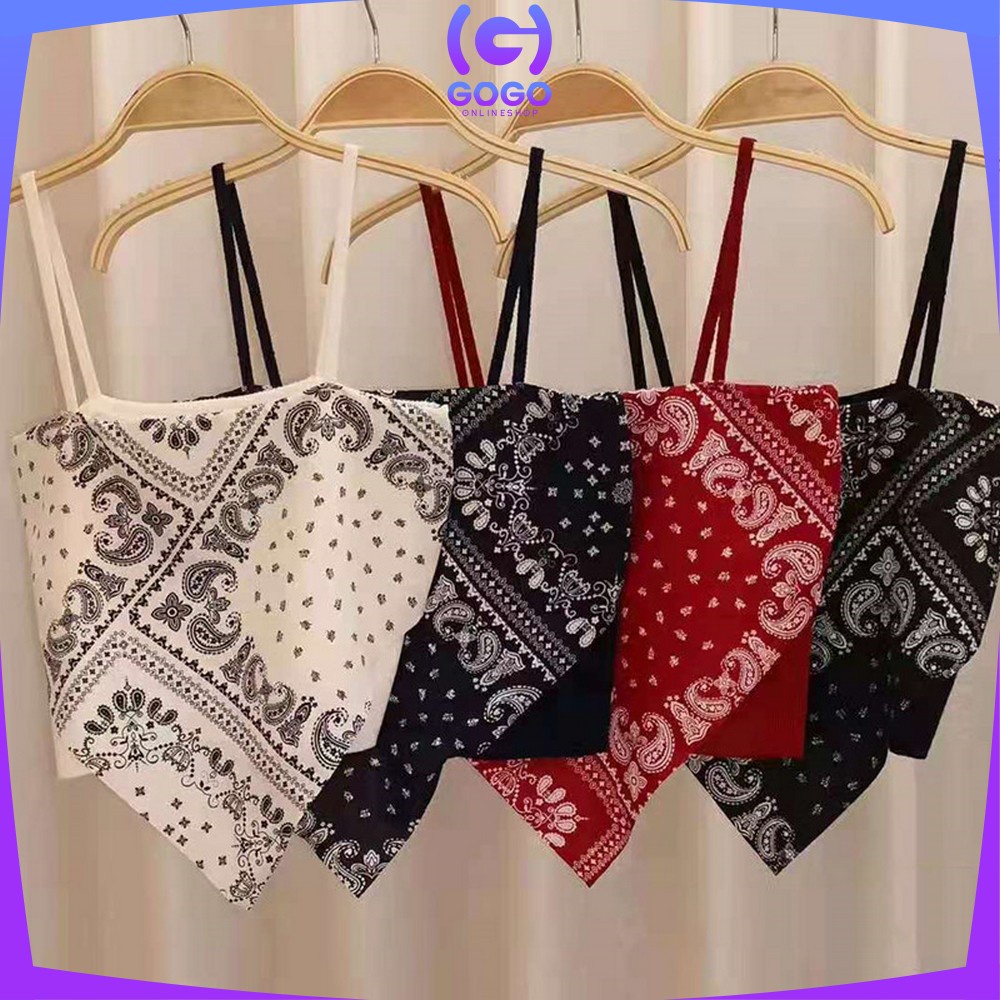 GOGO-P124 Tank Top Segitiga Model Crop Top Motif Hailey Scarf / Tanktop Atasan Wanita Tanpa Lengan / Tanktop Scraft Bandana