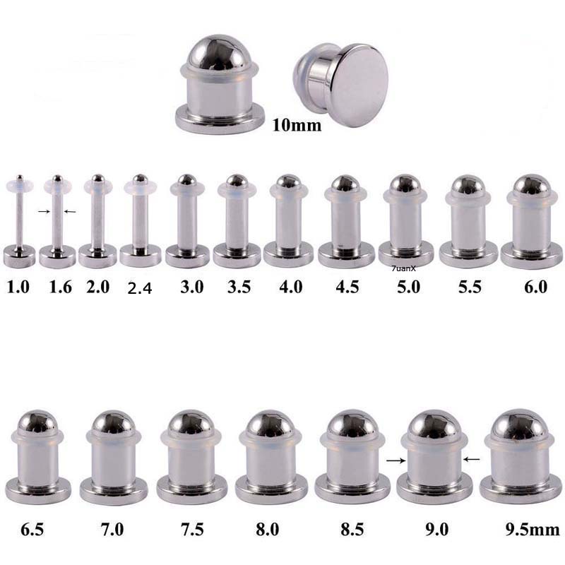 1 Pc Anting Tusuk Model Kepala Flat Bahan Stainless Steel Gaya Punk Ukuran 1-10mm