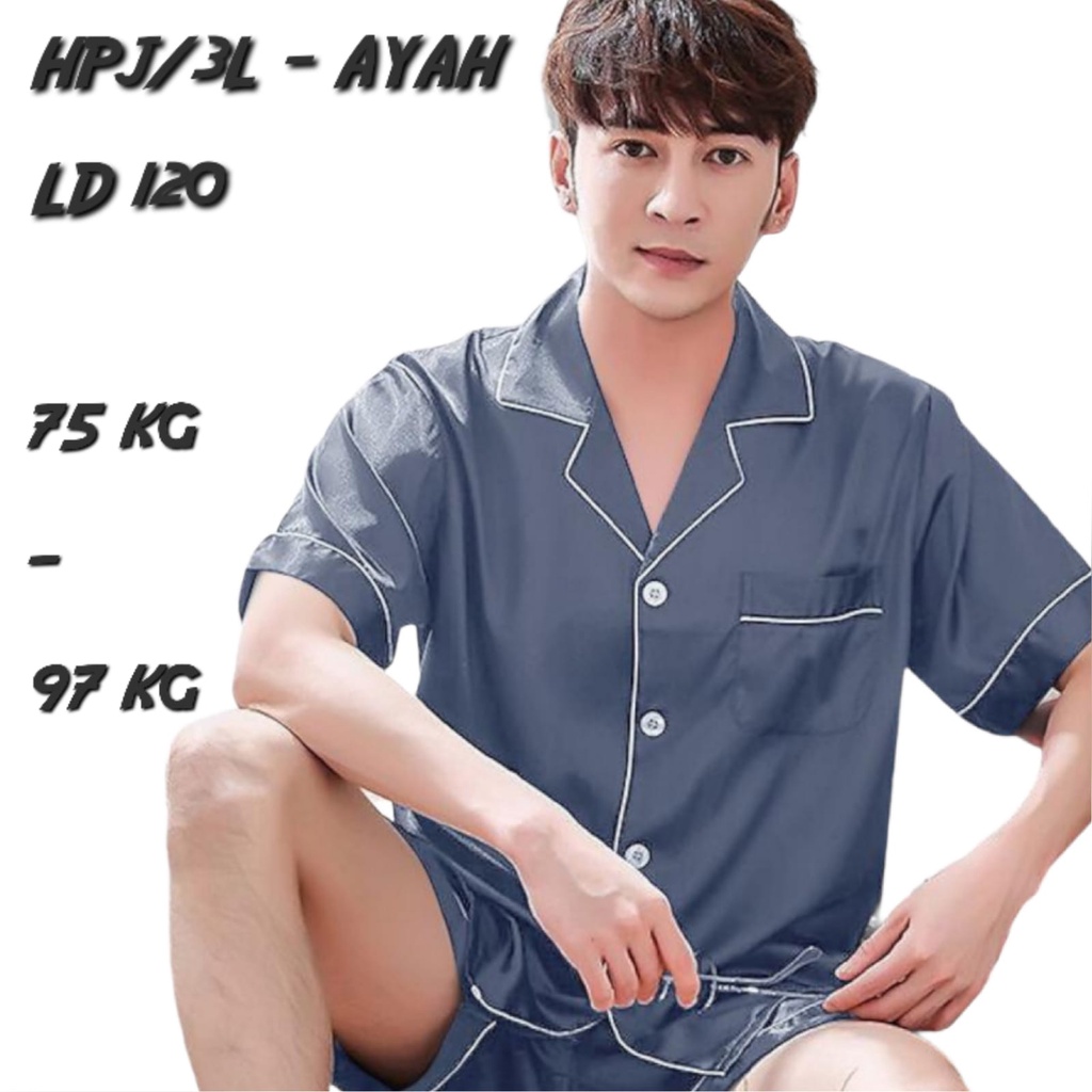{PART2}Piyama Baju Tidur Jumbo Pria / Cowok Ld 120 130 140 Set Celana Bahan Satin Silk Premium