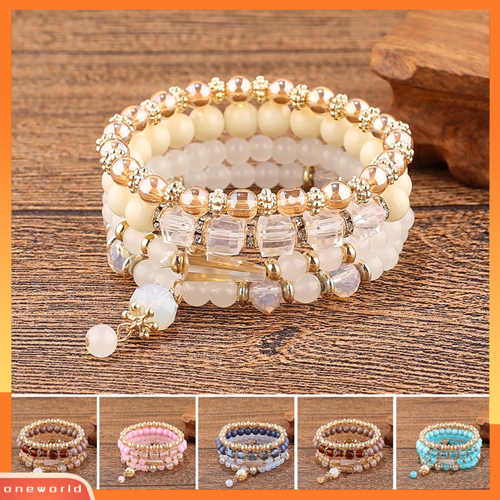 4 Pcs Gelang Multilayer Elastis Aksen Rumbai Untuk Wanita