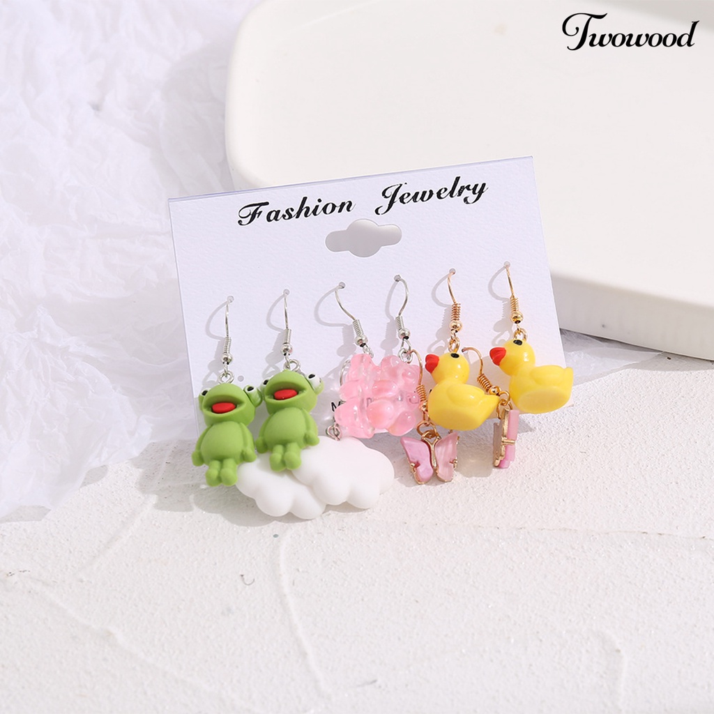 1 Set Anting Kait Desain Hewan Katak Warna Hijau Untuk Wanita