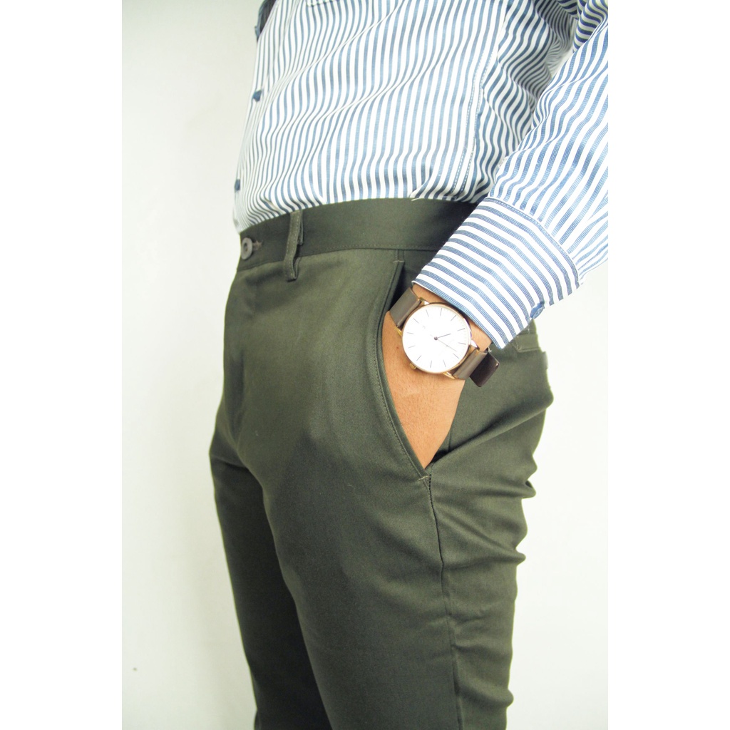 Celana Chino Panjang Pria COLE Olive Slimfit Bahan Stretch - Olive (I)  | Bahan Melar | 100% Original Brand