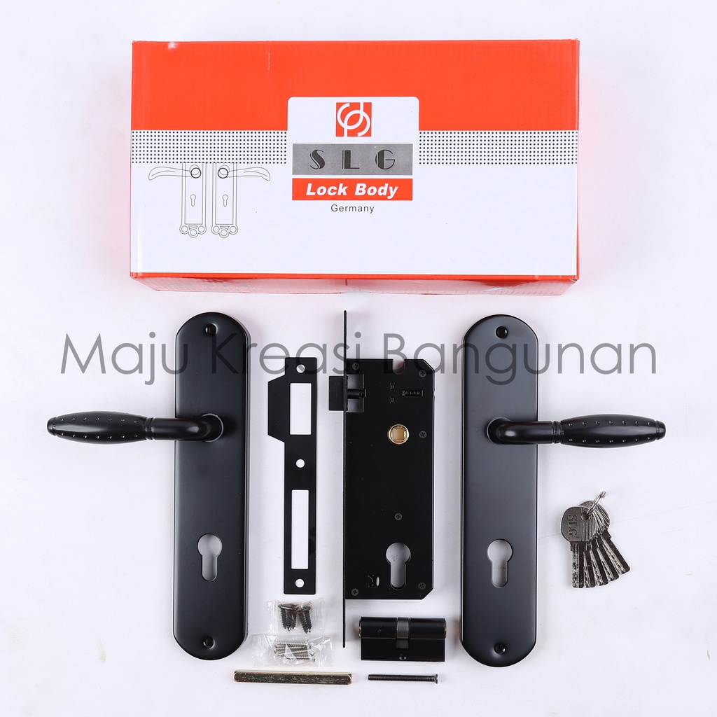 Handle Pintu Set Soligen L9001B Kunci Rumah Ukuran Besar Gagang Granat Set 3 Anak Kunci Handel L9001 Hitam Silver